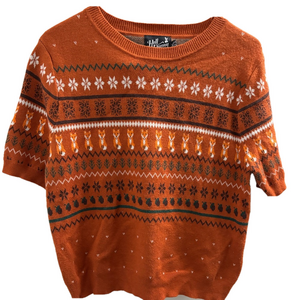 Hell Bunny Orange Crew Neck Sweater with Fair Isle Pattern size XLarge